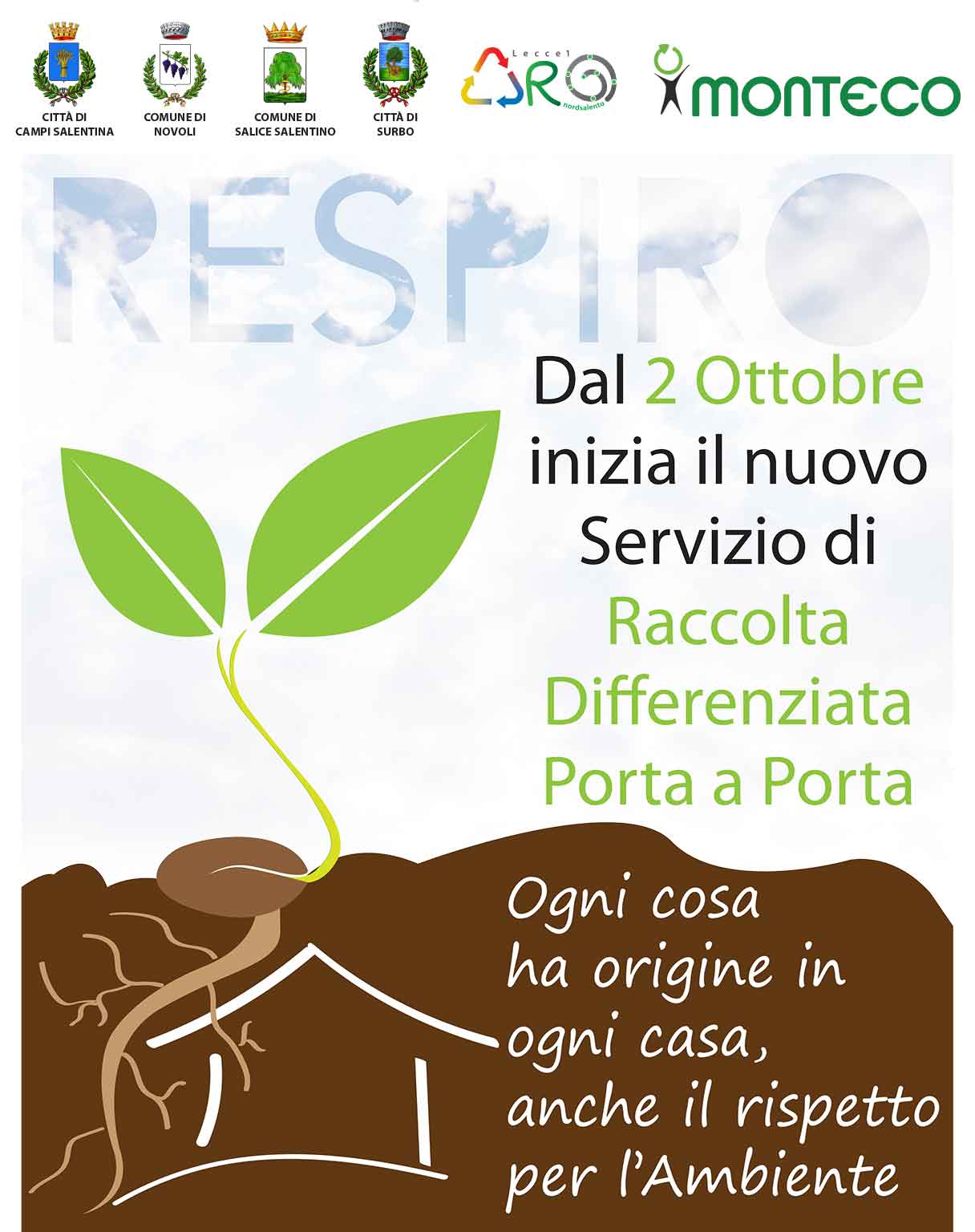 2 ottobre: al via con il Nuovo Servizio di Raccolta Differenziata Porta a Porta a Campi, Novoli, Salice e Surbo 2 ottobre: al via con il Nuovo Servizio di Raccolta Differenziata Porta a Porta a Campi, Novoli, Salice e Surbo