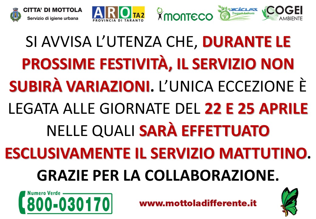 Mottola: variazione calendario di raccolta