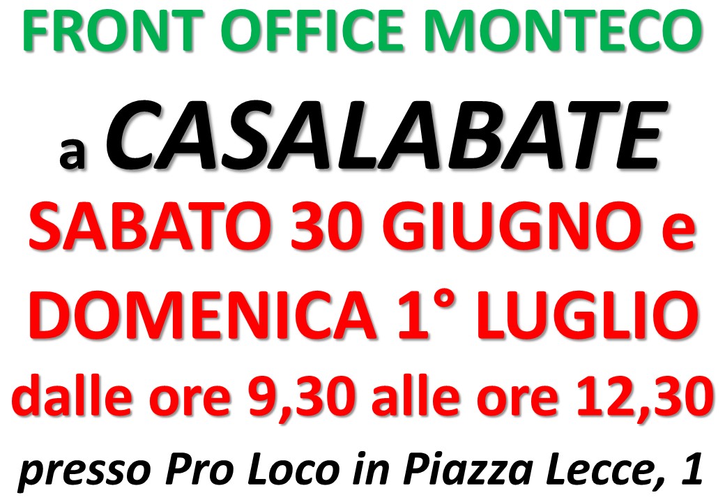 Front Office Casalabate 30 giugno e 1° luglio