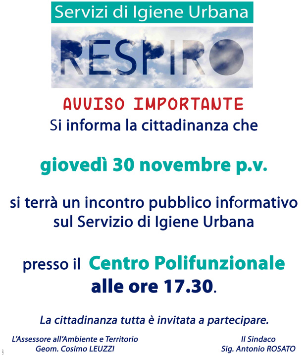Salice Sal.no. Incontro Pubblico Informativo giovedì 30 novembreb p.v.