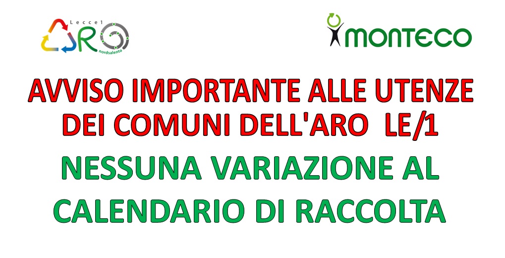Avviso importante raccolta 8 dicembre per i comuni ARO LE/1